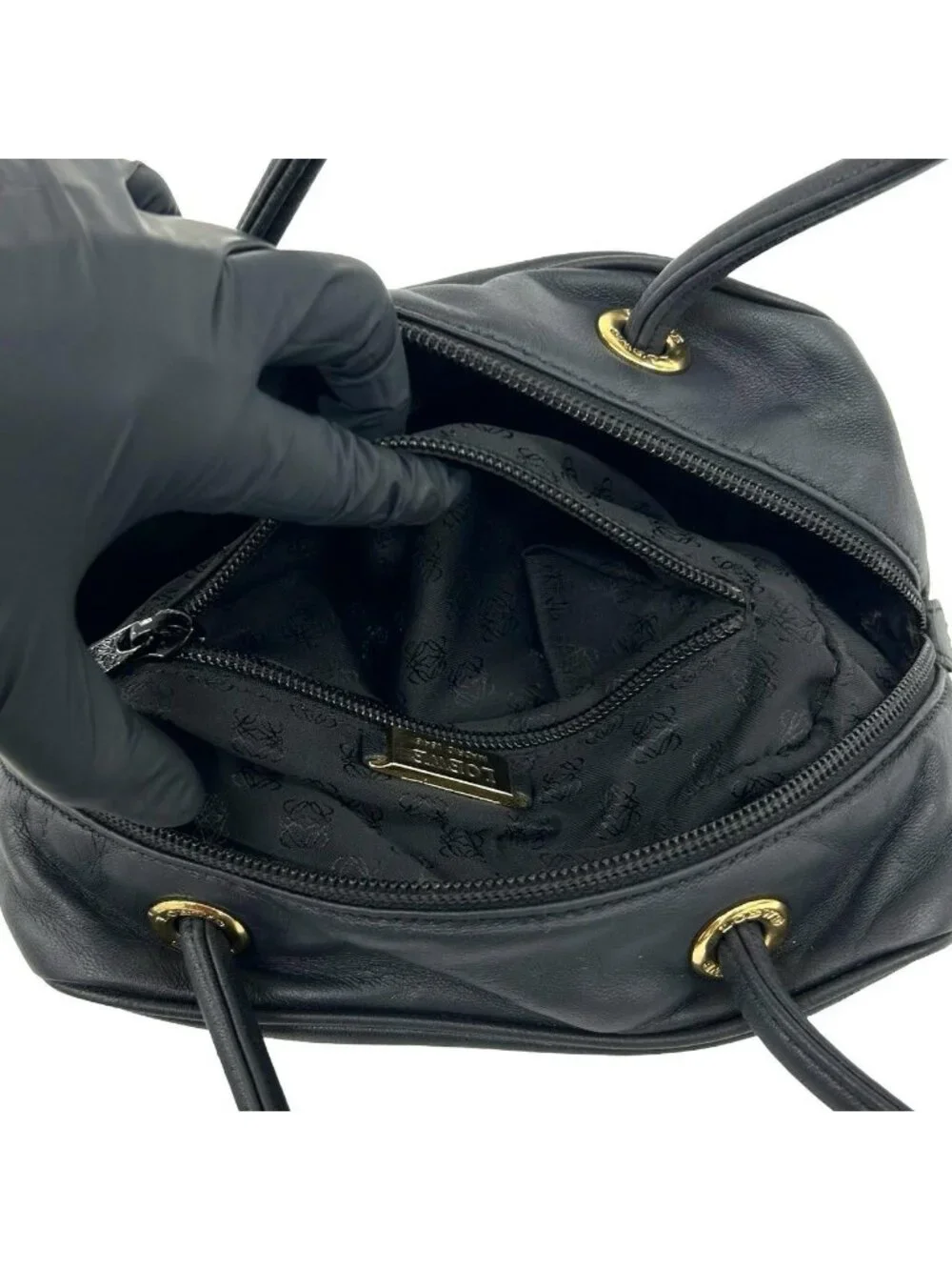 Loewe Vintage Anagram Logo Stamp Nappa Leather Mini Handbag Black